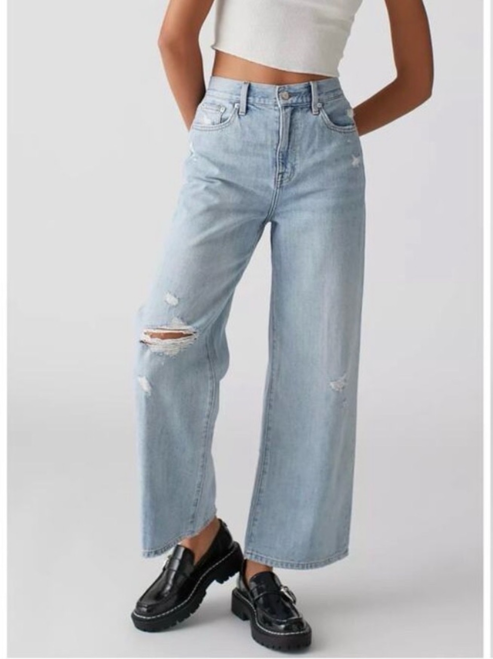 PISTOLA Loretta Jeans Wide Leg Women Size 28 Distressed High Rise P6246KEE-GZD